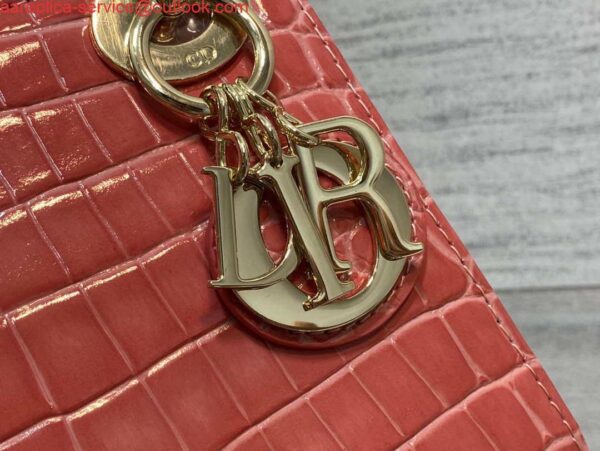 Replica Dior M0505 Mini Dior Lady Bag Red Cannage Crocodile Gold 5