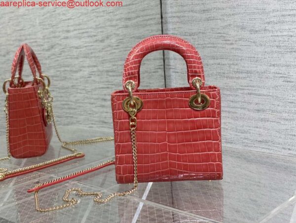 Replica Dior M0505 Mini Dior Lady Bag Red Cannage Crocodile Gold 6