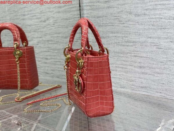 Replica Dior M0505 Mini Dior Lady Bag Red Cannage Crocodile Gold 7