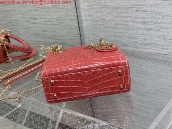 Replica Dior M0505 Mini Dior Lady Bag Red Cannage Crocodile Gold 8