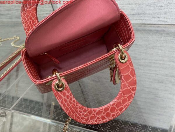 Replica Dior M0505 Mini Dior Lady Bag Red Cannage Crocodile Gold 10