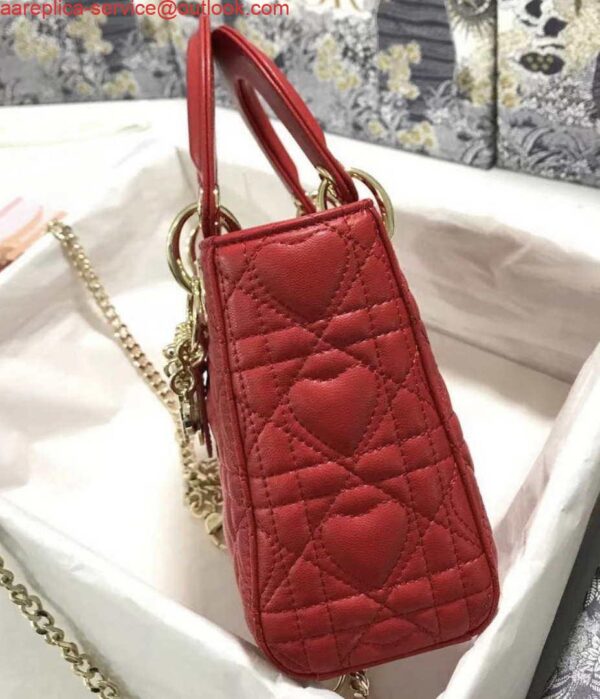 Replica Dior M0505 Mini Dior Lady Bag Red Cannage lambskin Gold with Red Logo 4