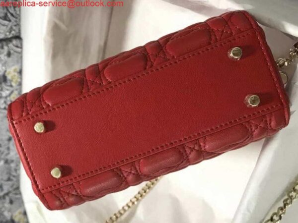 Replica Dior M0505 Mini Dior Lady Bag Red Cannage lambskin Gold with Red Logo 5