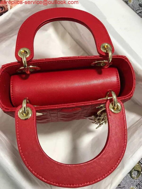 Replica Dior M0505 Mini Dior Lady Bag Red Cannage lambskin Gold with Red Logo 8