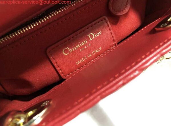 Replica Dior M0505 Mini Dior Lady Bag Red Cannage lambskin Gold with Red Logo 10