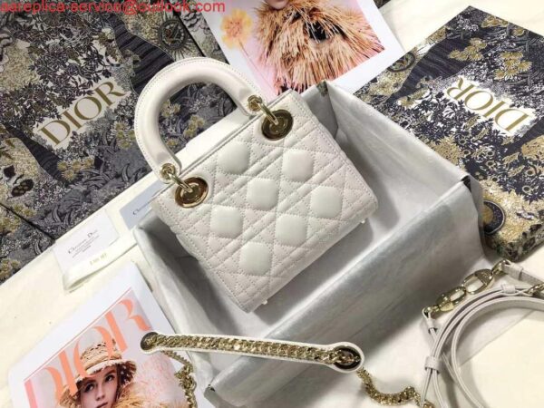 Replica Dior M0505 Mini Dior Lady Bag White Cannage lambskin Gold 3