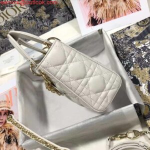 Replica Dior M0505 Mini Dior Lady Bag White Cannage lambskin Gold 2