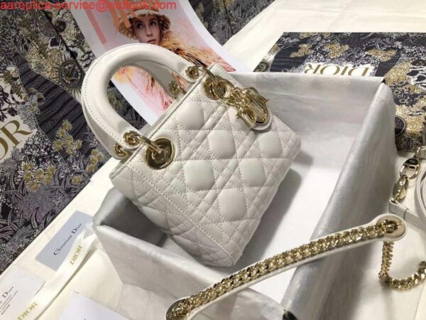 Replica Dior M0505 Mini Dior Lady Bag White Cannage lambskin Gold 5