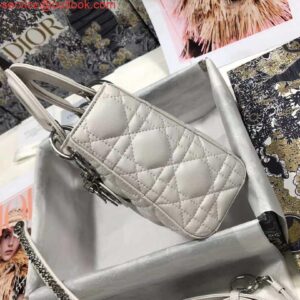 Replica Dior M0505 Mini Dior Lady Bag White Cannage lambskin Sliver 2