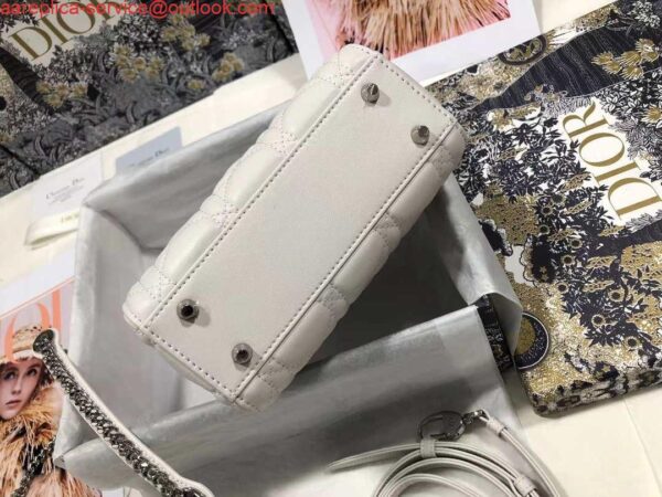 Replica Dior M0505 Mini Dior Lady Bag White Cannage lambskin Sliver 5