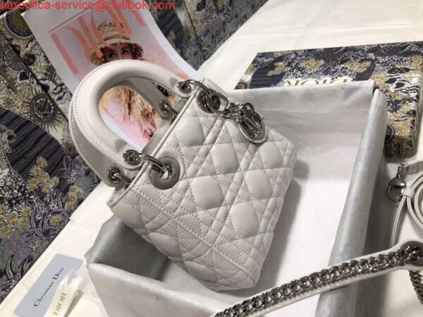 Replica Dior M0505 Mini Dior Lady Bag White Cannage lambskin Sliver 6