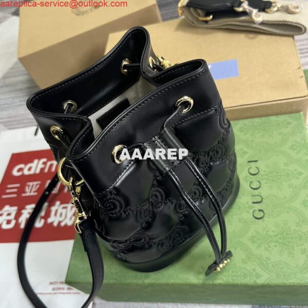 Replica Gucci 728231 GG Matelassé Bucket Bag Black 5