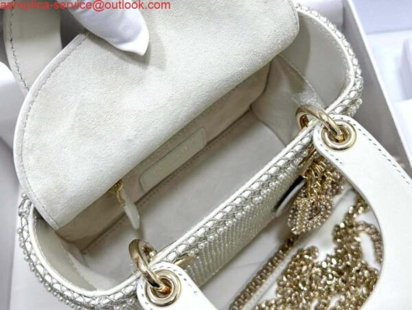 Replica Dior M0505 Mini Dior Lady Bag White Embroidered white resin beads 9