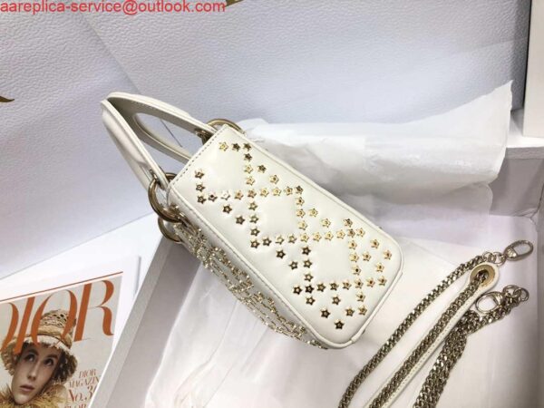 Replica Dior M0505 Mini Dior Lady Bag White Metallic Cannage Lambskin with Beaded Embroidery 4