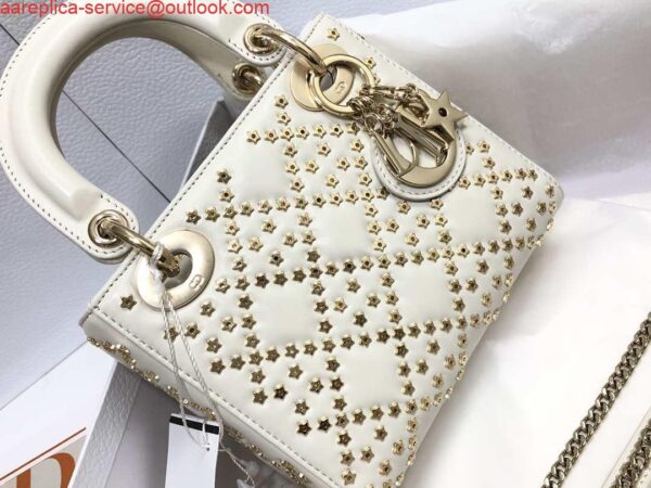 Replica Dior M0505 Mini Dior Lady Bag White Metallic Cannage Lambskin with Beaded Embroidery 6