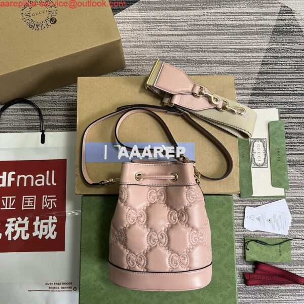 Replica Gucci 728231 GG Matelassé Bucket Bag Light Pink 3