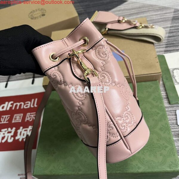 Replica Gucci 728231 GG Matelassé Bucket Bag Light Pink 4