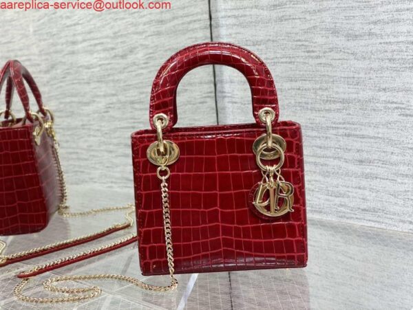 Replica Dior M0505 Mini Dior Lady Bag Wine Red Cannage Crocodile Gold 3