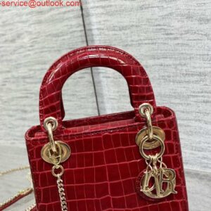 Replica Dior M0505 Mini Dior Lady Bag Wine Red Cannage Crocodile Gold 2