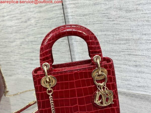 Replica Dior M0505 Mini Dior Lady Bag Wine Red Cannage Crocodile Gold 4