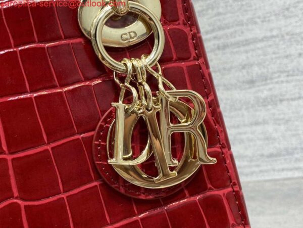 Replica Dior M0505 Mini Dior Lady Bag Wine Red Cannage Crocodile Gold 5