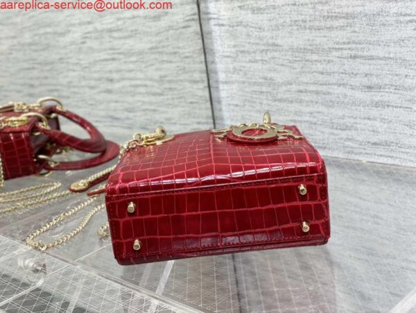 Replica Dior M0505 Mini Dior Lady Bag Wine Red Cannage Crocodile Gold 8