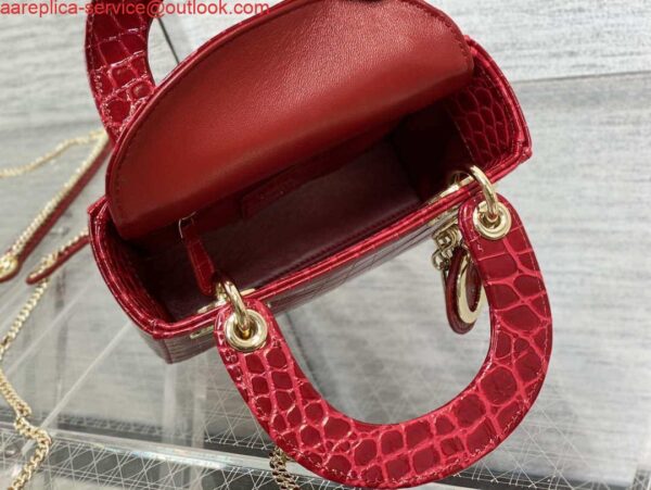 Replica Dior M0505 Mini Dior Lady Bag Wine Red Cannage Crocodile Gold 9