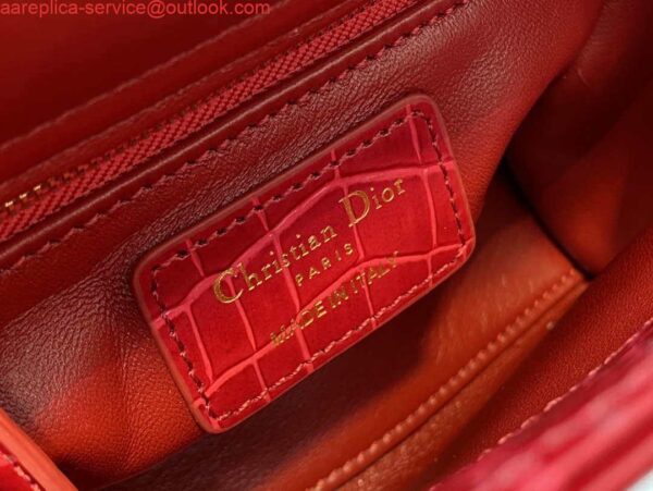 Replica Dior M0505 Mini Dior Lady Bag Wine Red Cannage Crocodile Gold 10