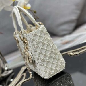 Replica Dior M0505 Mini Lady Bag White Embroidered half pearl 2