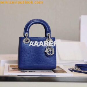 Replica Dior Lizard Leather Mini Lady Dior Bag with Crystals in Electr