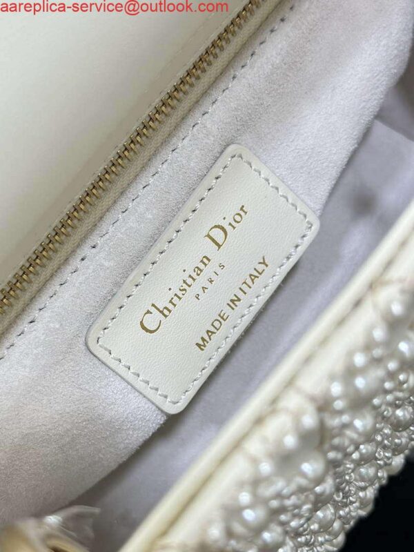 Replica Dior M0505 Mini Lady Bag White Embroidered half pearl 10