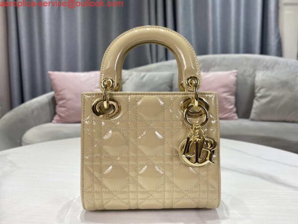 Replica Dior M0505 Mini Lady Dior Bag Apricot Gold Patent Cannage Calfskin 3