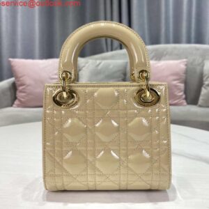 Replica Dior M0505 Mini Lady Dior Bag Apricot Gold Patent Cannage Calfskin 2