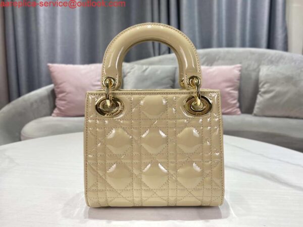 Replica Dior M0505 Mini Lady Dior Bag Apricot Gold Patent Cannage Calfskin 4