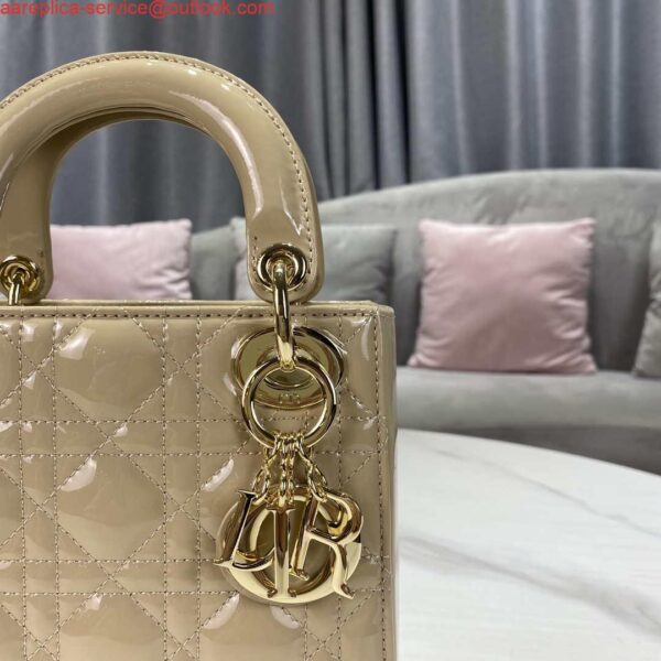 Replica Dior M0505 Mini Lady Dior Bag Apricot Gold Patent Cannage Calfskin 5