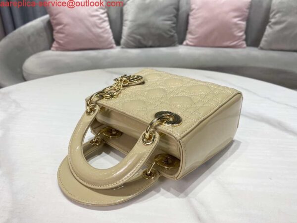 Replica Dior M0505 Mini Lady Dior Bag Apricot Gold Patent Cannage Calfskin 6