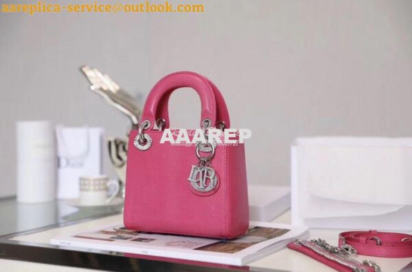 Replica Dior Lizard Leather Mini Lady Dior Bag with Crystals in Pink