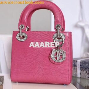 Replica Dior Lizard Leather Mini Lady Dior Bag with Crystals in Pink 2