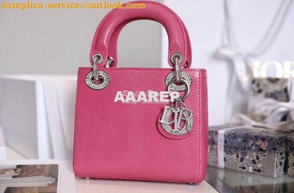 Replica Dior Lizard Leather Mini Lady Dior Bag with Crystals in Pink 2