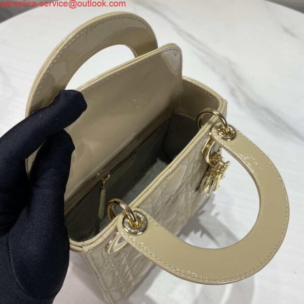 Replica Dior M0505 Mini Lady Dior Bag Apricot Gold Patent Cannage Calfskin 8