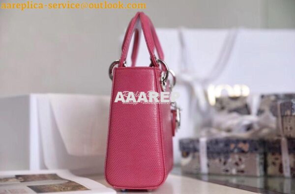 Replica Dior Lizard Leather Mini Lady Dior Bag with Crystals in Pink 4