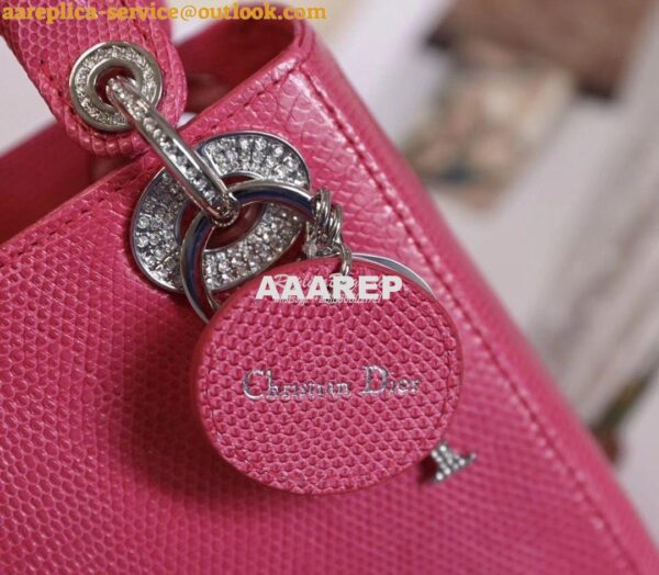 Replica Dior Lizard Leather Mini Lady Dior Bag with Crystals in Pink 7