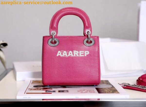 Replica Dior Lizard Leather Mini Lady Dior Bag with Crystals in Pink 9