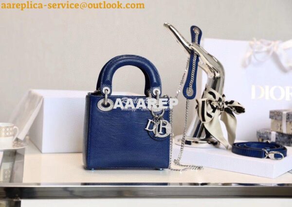 Replica Dior Lizard Leather Mini Lady Dior Bag with Crystals in Royal