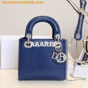 Replica Dior Lizard Leather Mini Lady Dior Bag with Crystals in Royal 2