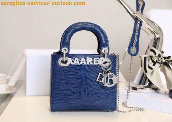 Replica Dior Lizard Leather Mini Lady Dior Bag with Crystals in Royal 2