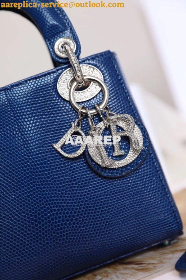 Replica Dior Lizard Leather Mini Lady Dior Bag with Crystals in Royal 3