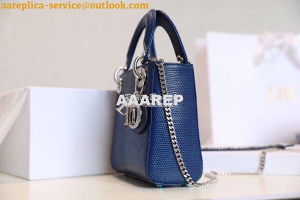 Replica Dior Lizard Leather Mini Lady Dior Bag with Crystals in Royal 4
