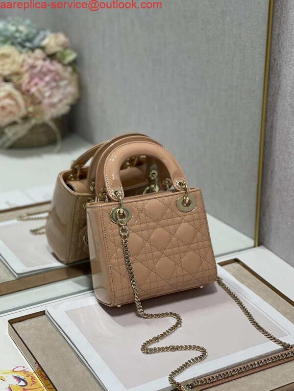 Replica Dior M0505 Mini Lady Dior Bag Apricot Patent Cannage Calfskin 8