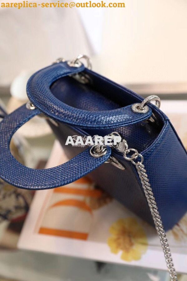 Replica Dior Lizard Leather Mini Lady Dior Bag with Crystals in Royal 6